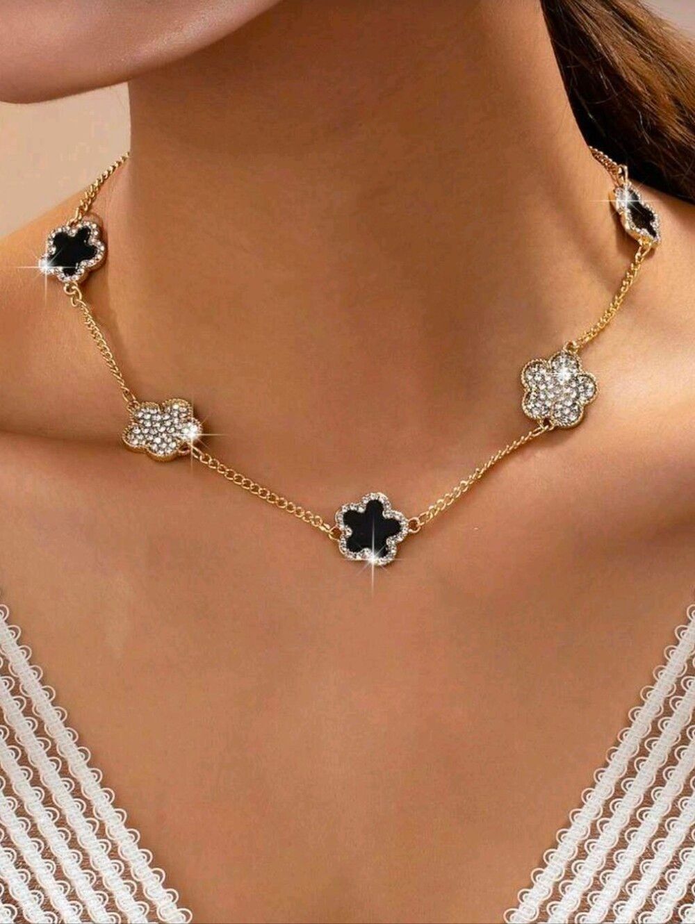 Five Leaf Clover Gold Diamond Necklace,